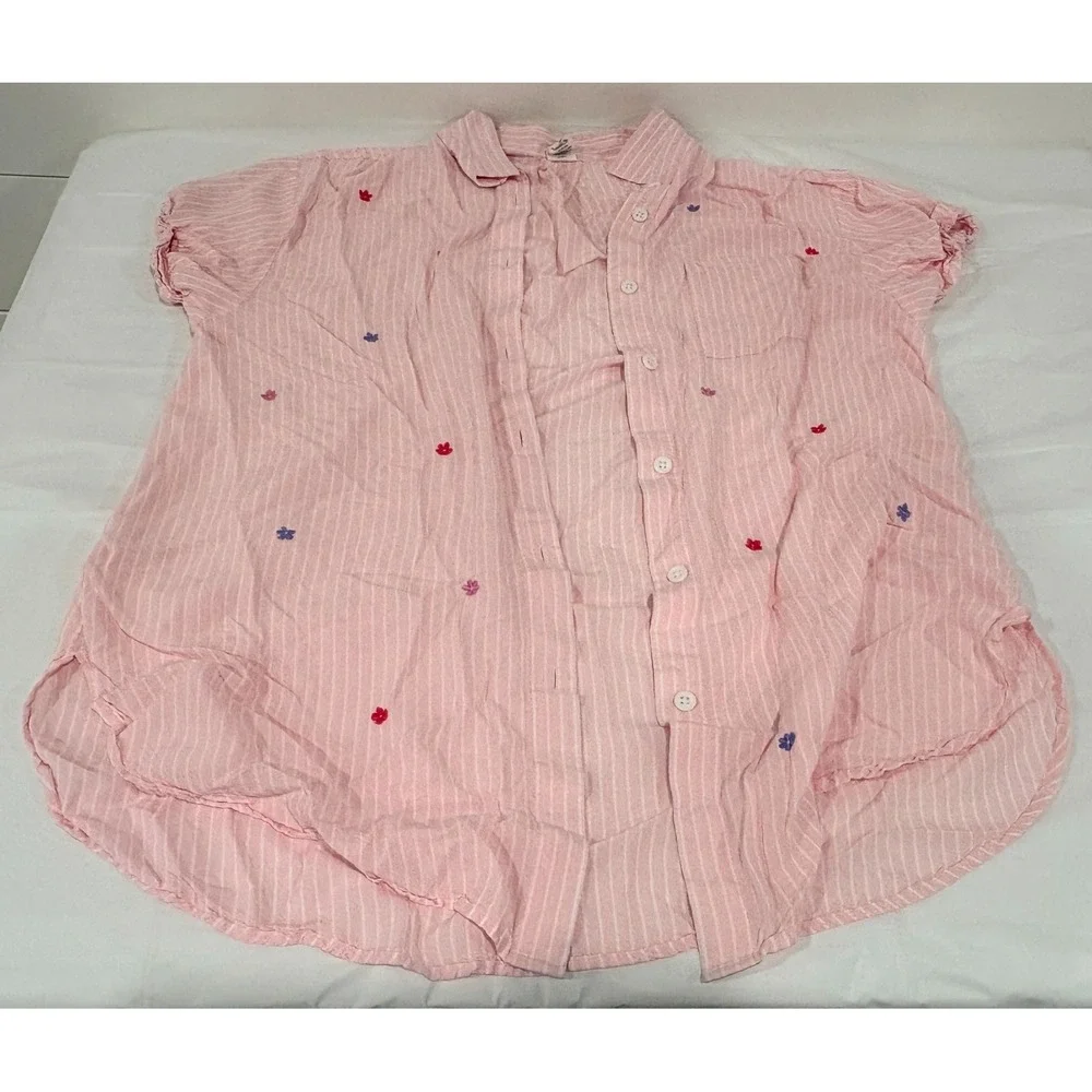 Jasmine and‎ Ginger pink stripe Sleep shirt Size Small short sleeves buttons